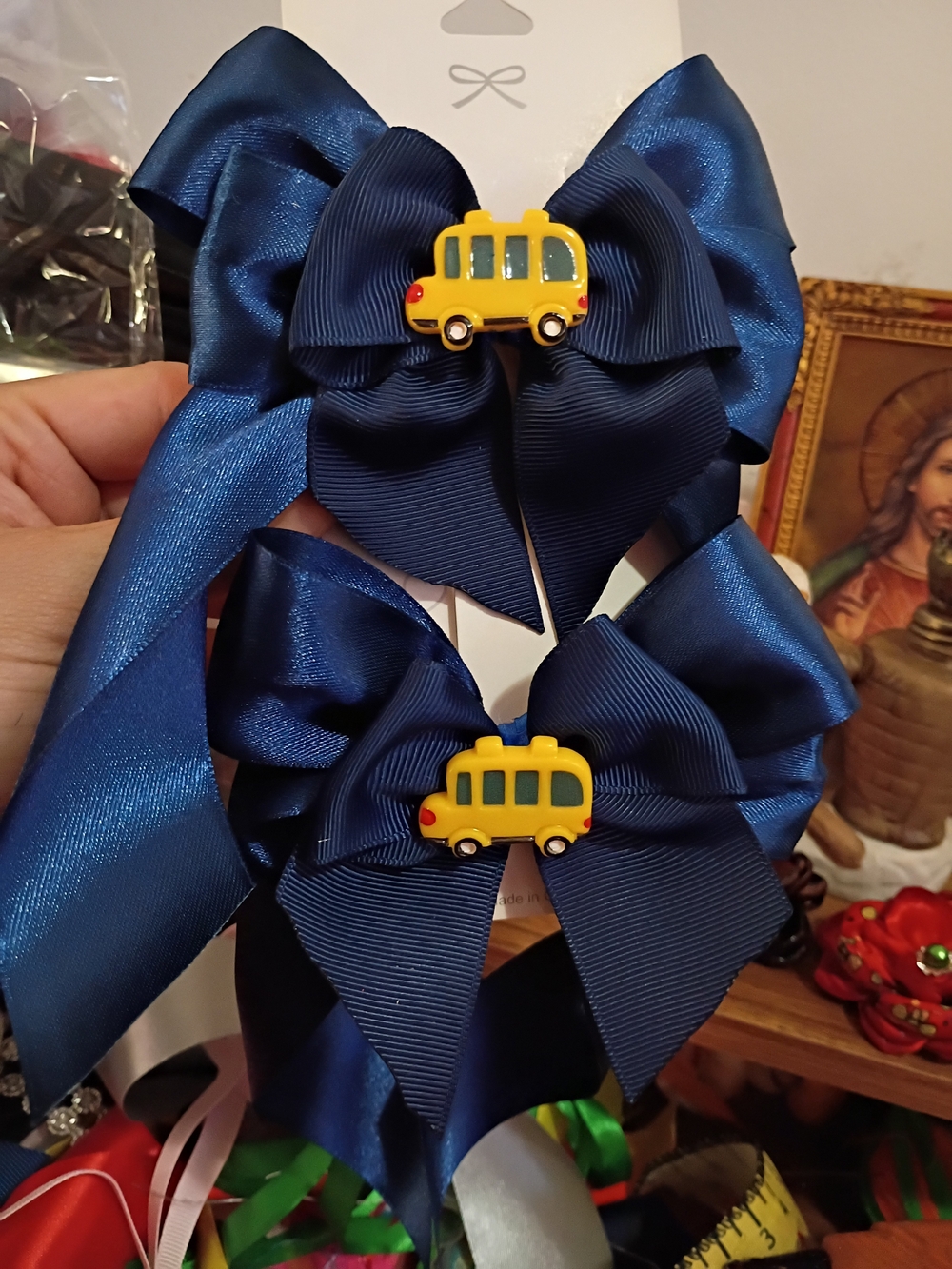 Navy Blue School Bus Hair Bows for Kids